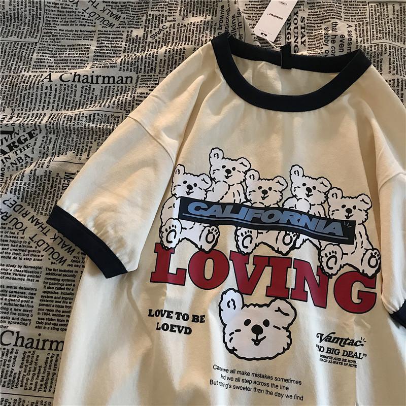 Áo Thun 100% Cotton Tay Ngắn Dáng Rộng Phong Cách Retro Dành Cho Cặp Đôi 2021