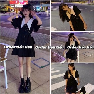 Đầm đen cổ bèo học sinh váy ulzzang tiểu thư