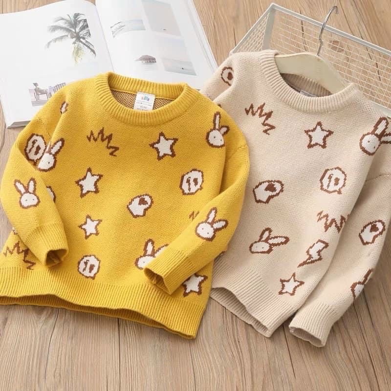 Áo len trẻ em lông thỏ hoạ tiết hàn quốc bé trai bé gái