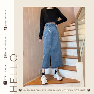 Chân váy jeans chữ A cạp cao