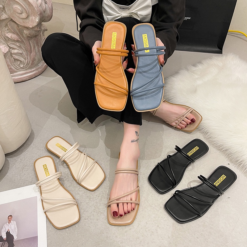 IELGY Dép Nữ Mũi Vuông Phong Cách Hàn Quốc Thời Trang
