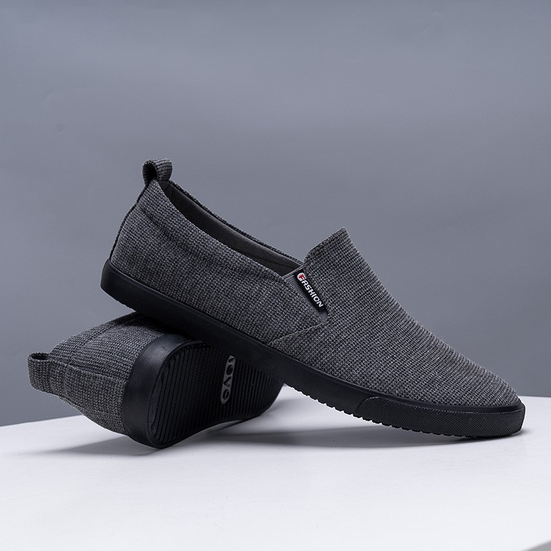 Slip on nam - Giày lười vải nam LEYO - 2 màu đen và xám, đế đen  - Mã SP A2182