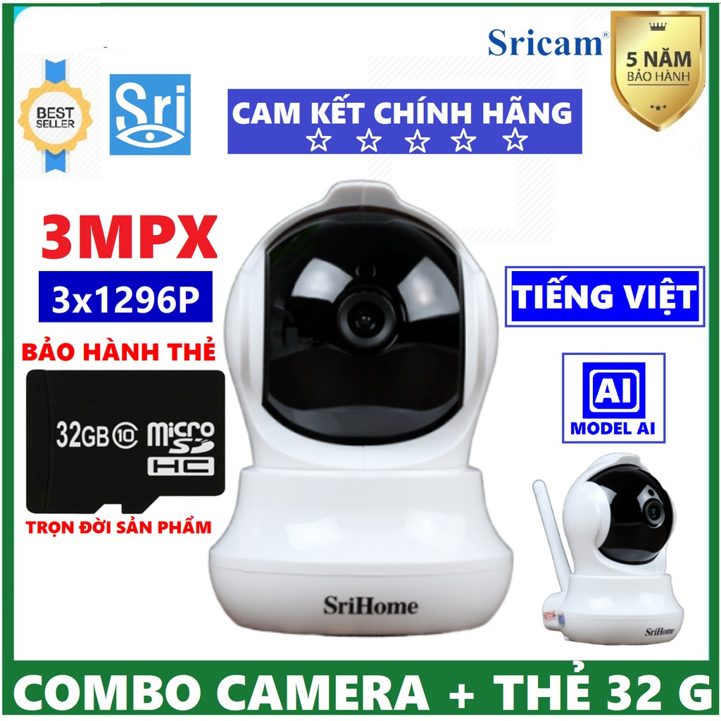 Camera Srihome SH020 - 3MP FHD - Kết nối wifi - Đàm thoại hai chiều - Phát hiện chuyển động