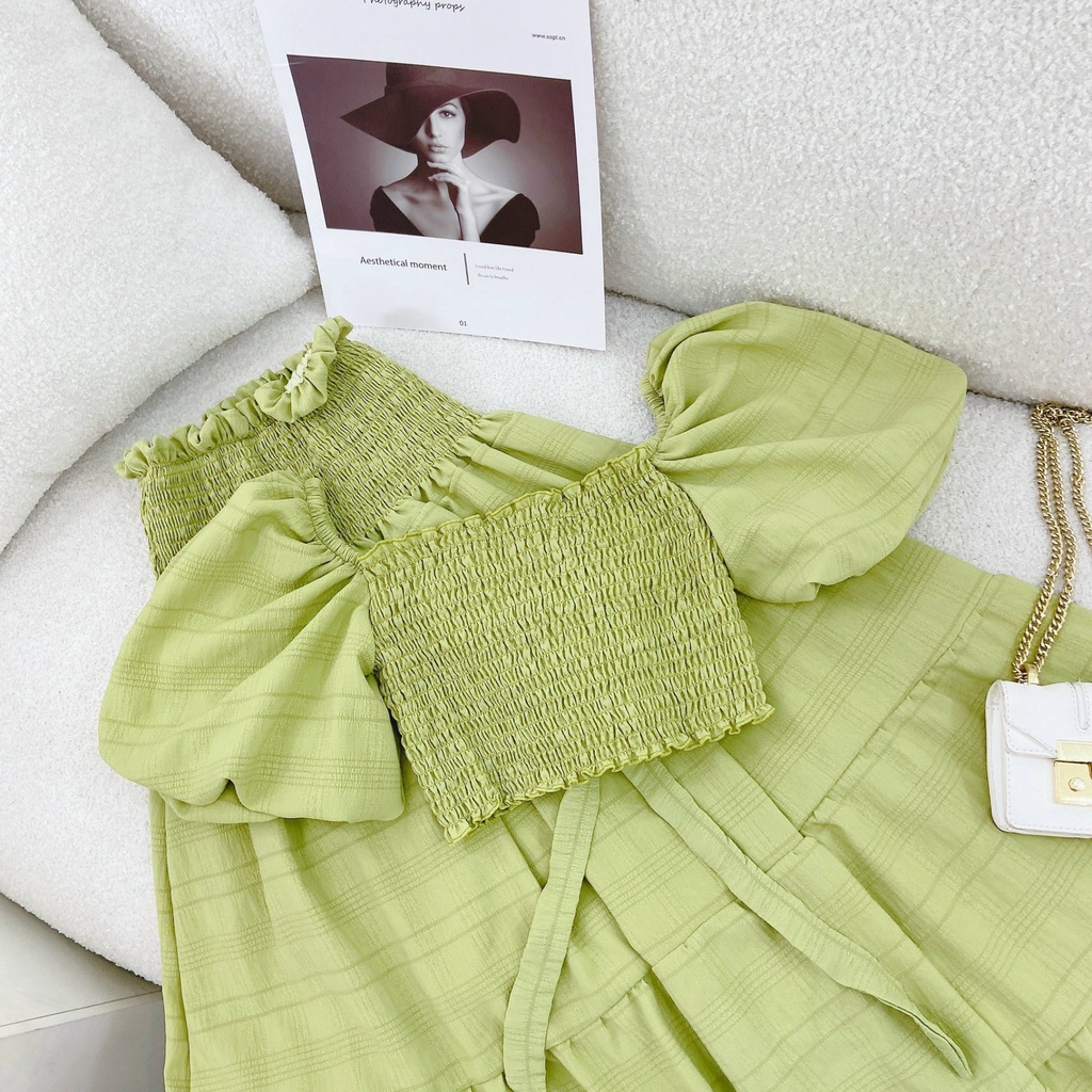 SET CROP XANH BOCHUN RÚT DÂY NGỰC + CHÂN VÁY MIDI