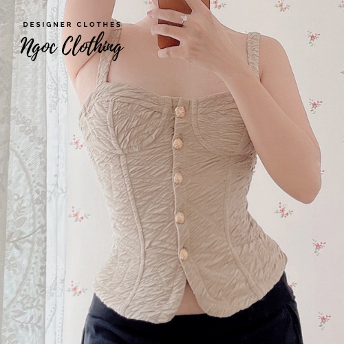 Áo 2s form corset Hazel Top NGOCCLOTHING nữ [FREESHIP] Áo 2s đính nút trước ngực, ôm body cực tôn dá