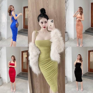 Đầm hai dây dáng ôm thiết kế bèo nhúm siêu tôn dáng⚡️Ảnh thật 5 màu