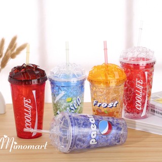 Bình nước 2 lớp cách và giữ nhiệt Soft Dinks kèm ống hút siêu cute