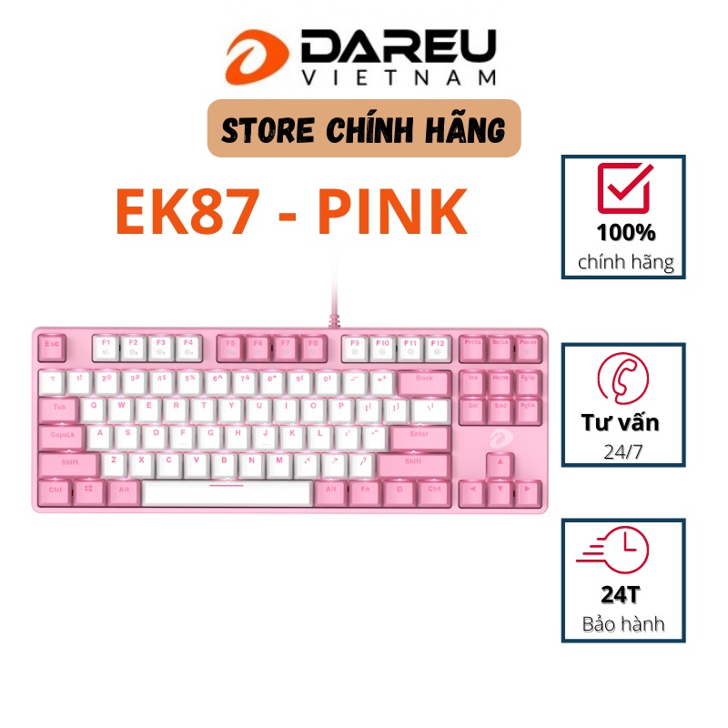 Bàn phím cơ Gaming DAREU EK87 PINK-WHITE (PINK-LED, Blue/ Brown/ Red D switch) - EK87 PINK