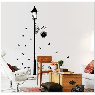 Decal dán tường phòng khách tranh 3D Hình Cột đèn màu đen - trang trí dễ dàng trong vòng 5 phút