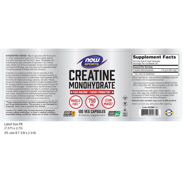 Creatine Monohydrate 750 mg - Hỗ trợ tăng cường sức mạnh trong luyện tập thể thao (120 Viên)