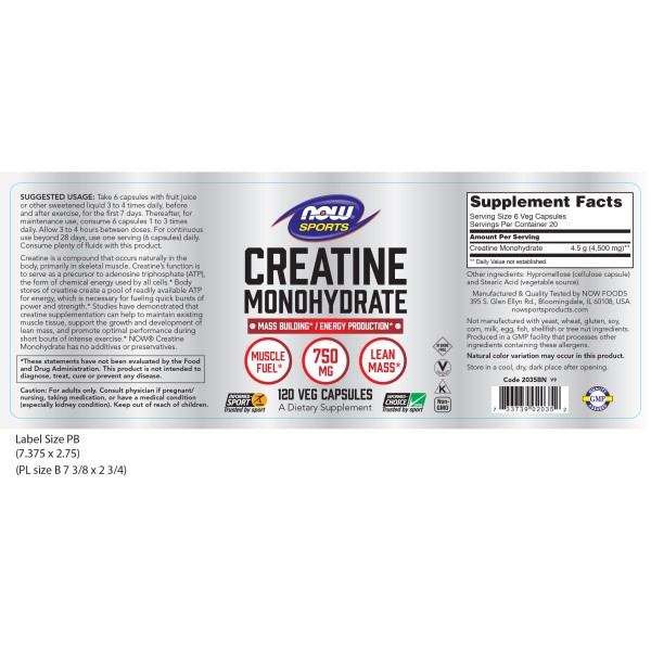 Creatine Monohydrate 750 mg - Hỗ trợ tăng cường sức mạnh trong luyện tập thể thao