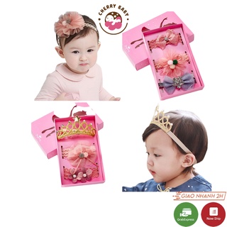 Băng đô bé gái, băng đô cài tóc hàn quốc sét 3 chiếc dễ thương kèm hộp - Cherry Baby
