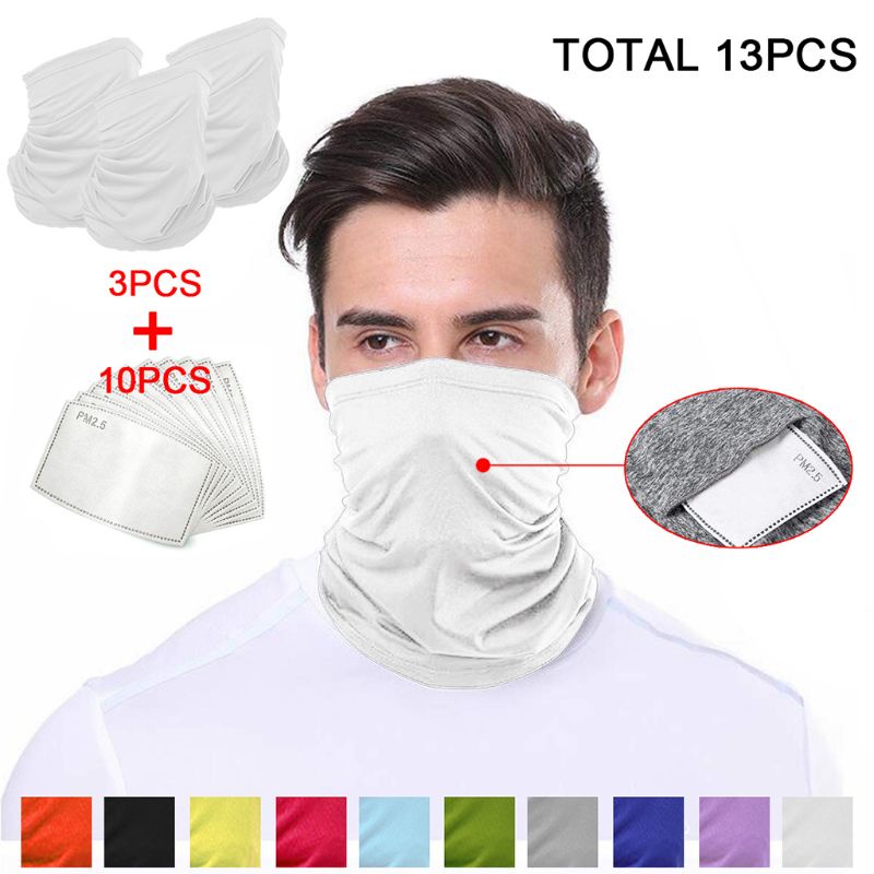 Set 3 Khẩu Trang Che Mặt Và Cổ Kèm 10 Tấm Lọc PM2 5 Bảo Vệ Chống Nắng Khi Đạp Xe