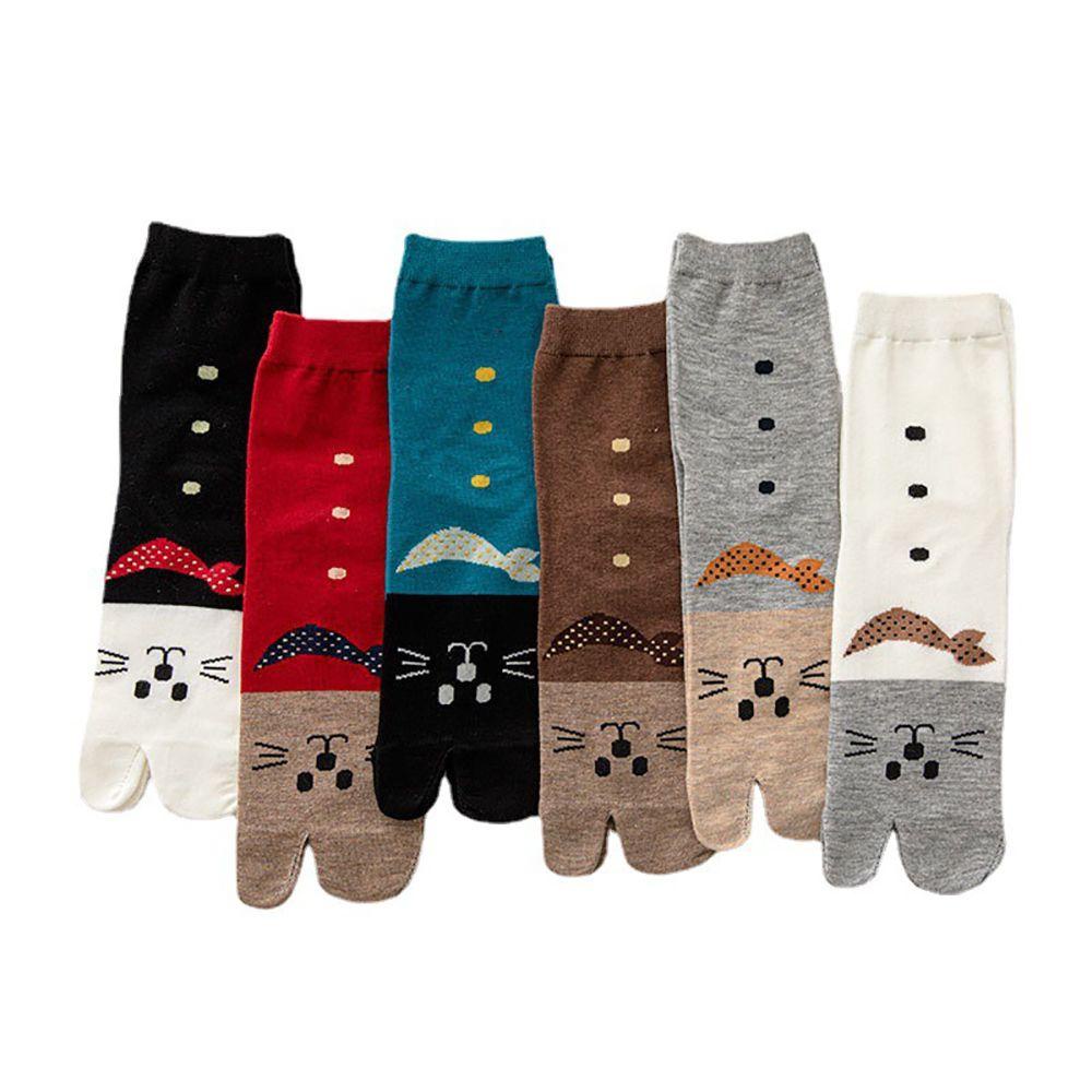 Vớ Cotton 15H Hở Ngón Họa Tiết Mèo Hoạt Hình Phong Cách Harajuku Cho Nữ
