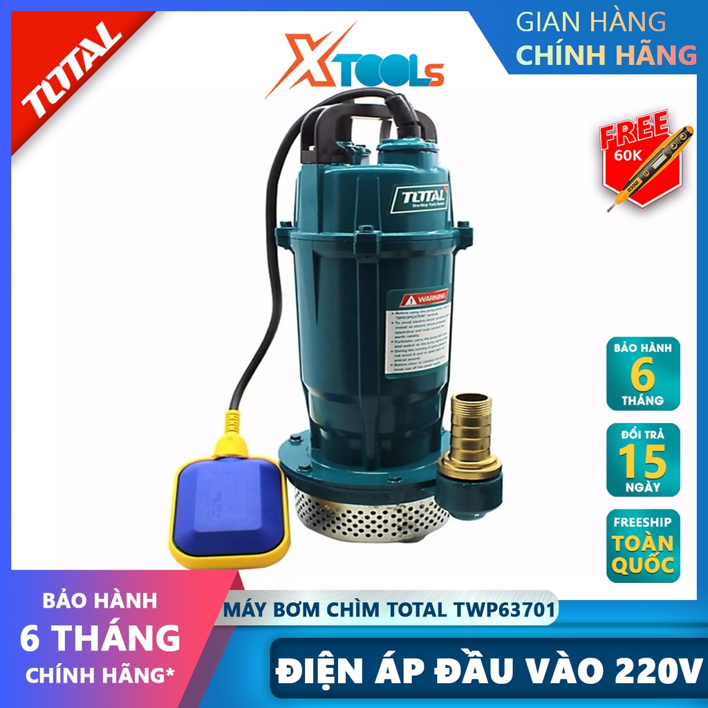 Máy bơm chìm 1 pha TOTAL máy bơm thả chìm nước sạch 220V, Công suất từ 370W (0.5HP) - 750W (1HP), dùng trong gia đình