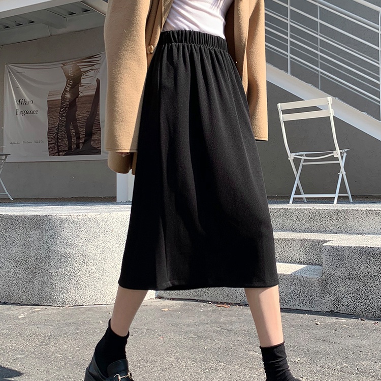 SUXI Chân Váy Dệt Kim Lưng Cao Màu Sắc Đơn Giản Thời Trang Thu Đông Cho Nữ