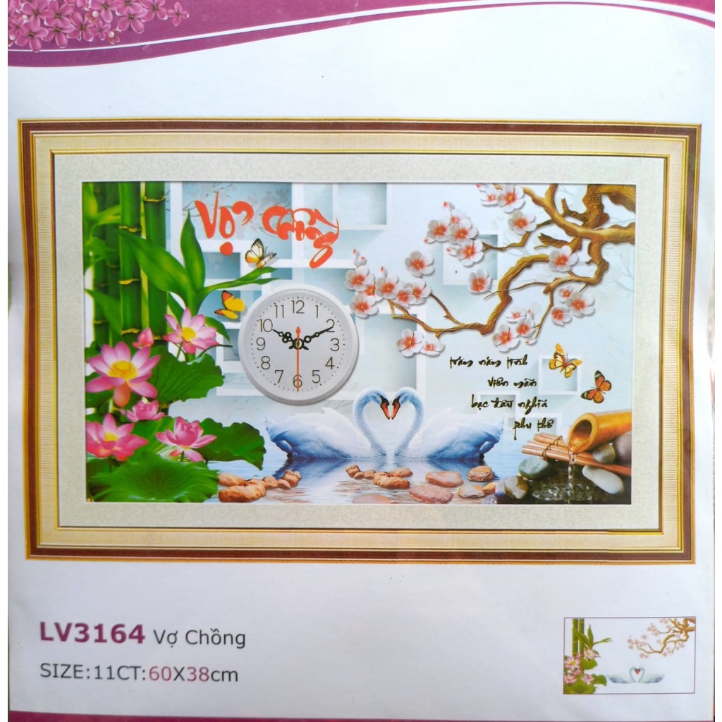 Tranh thêu 3D vợ chồng KT:60x38cm,tranh chưa thêu.Tặng kéo và xỏ chỉ.