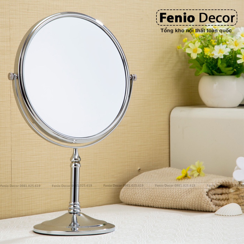 Gương trang điểm để bàn FENIO DECOR lật xoay 360 độ 2 mặt Chất liệu inox không rỉ cao cấp