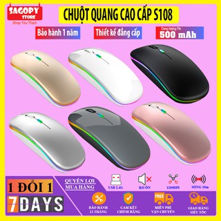 [BH 12 Tháng] Chuột laptop không dây cao cấp S108 Pin sạc, đèn Led giống Apple giá rẻ tốt như Logitech chưa có bluetooth