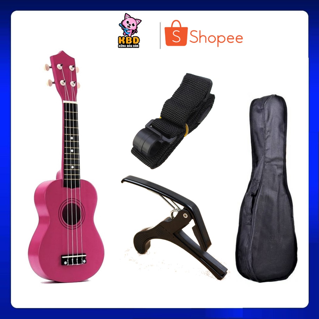 Combo Đàn Ukulele Soprano Màu + Bao vải + Capo Ukulele + Dây đeo