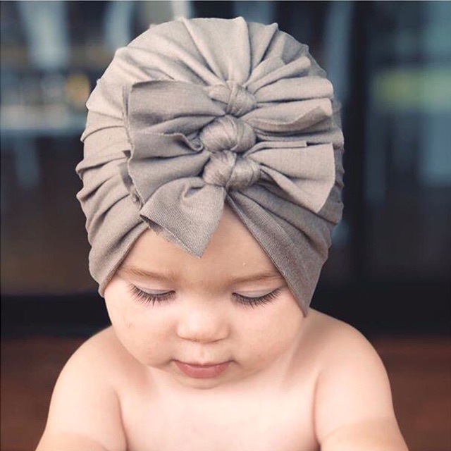 Mũ turban cotton chùm đầu 3 nơ duyên dáng cho bé yêu