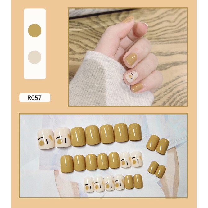 Set 24 móng tay giả tặng kèm keo dán màu xanh cute
