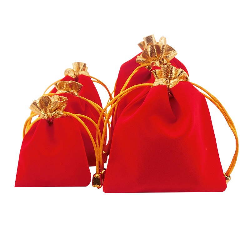 Túi nhung đỏ dây rút vàng túi quà tặng túi quà tết