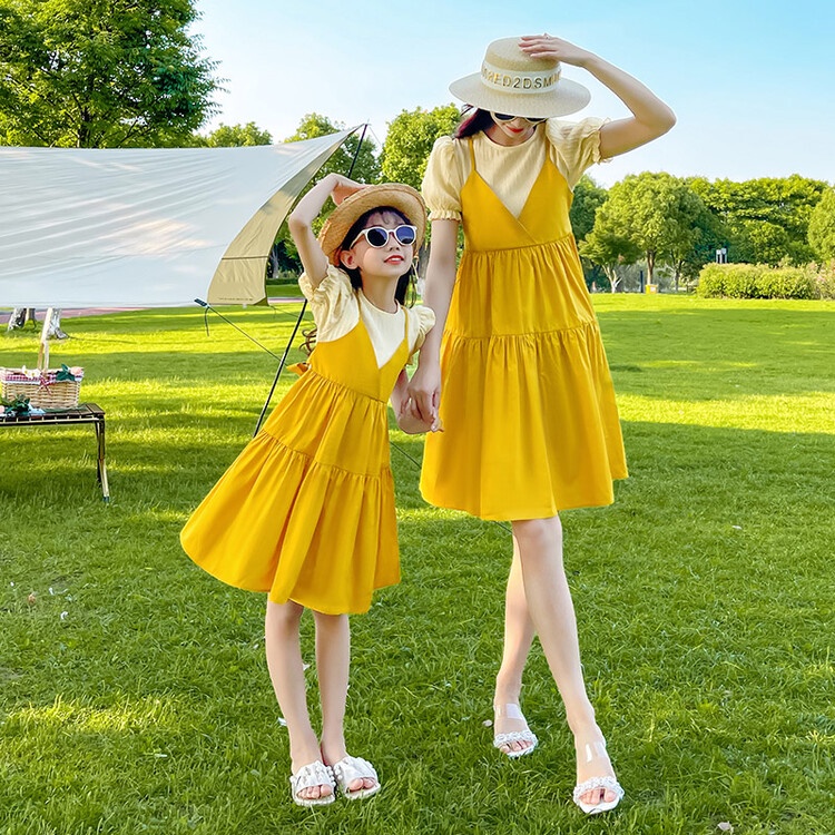 Đầm Hai Dây Giả Hai Mảnh Thời Trang Mùa Hè Mới 2022 Dành Cho Mẹ Và Bé