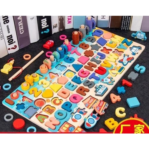 Bảng logic bằng gỗ 6in1 cho bé