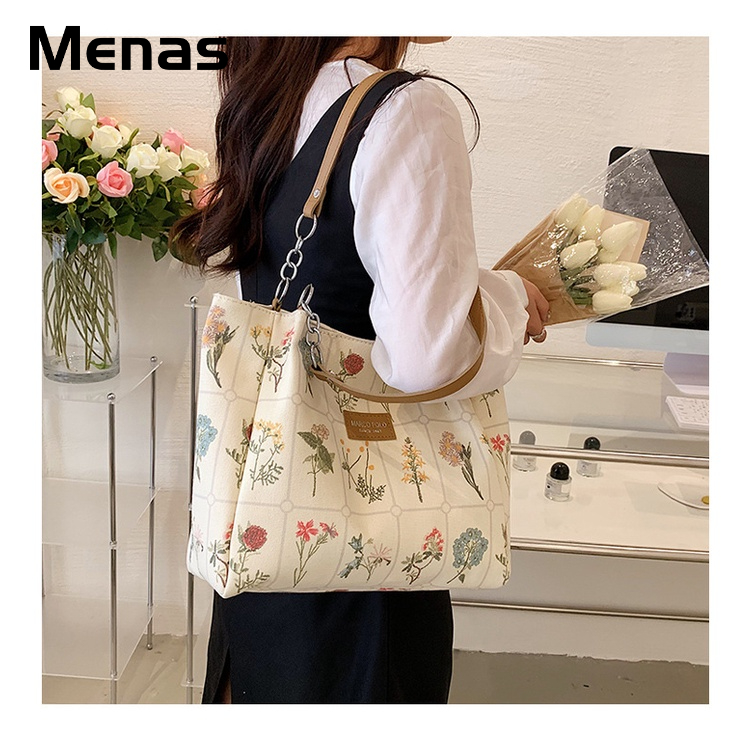 Menas Túi Xách canvas Sức Chứa Lớn In Họa Tiết Thời Trang Thu Đông