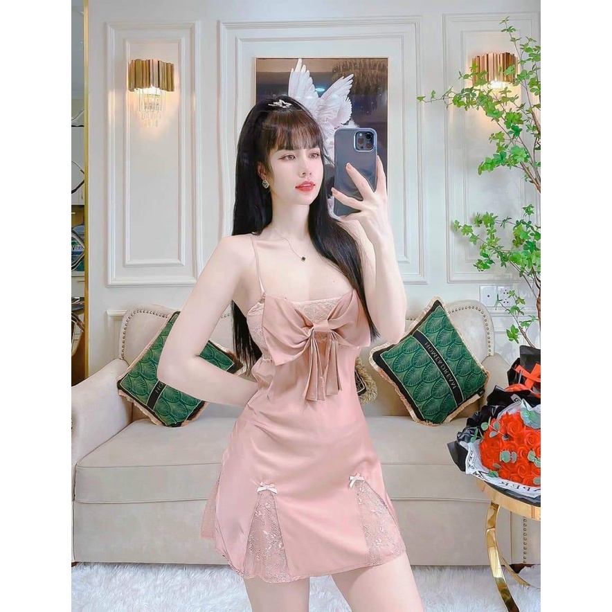 (M. 145) Váy ngủ sexy lụa phối ren cao cấp Đầm mặc nhà gợi cảm quyến rũ