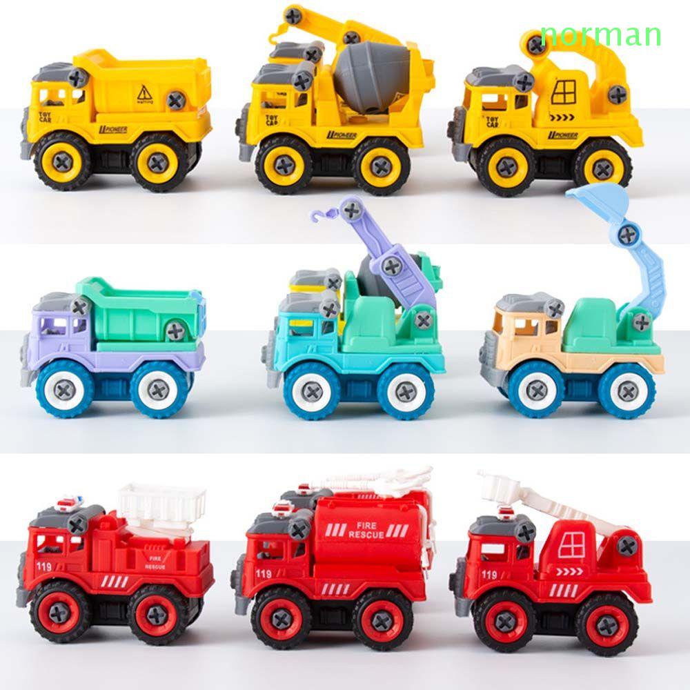 NORMAN 4pcs Fire Truck Model Boy Toy Construction Toy Engineering Car Model Creative Screw Build Take Apart Construction Excavator Bulldozer Models Disassembly Car Model Toy/Multicolor
