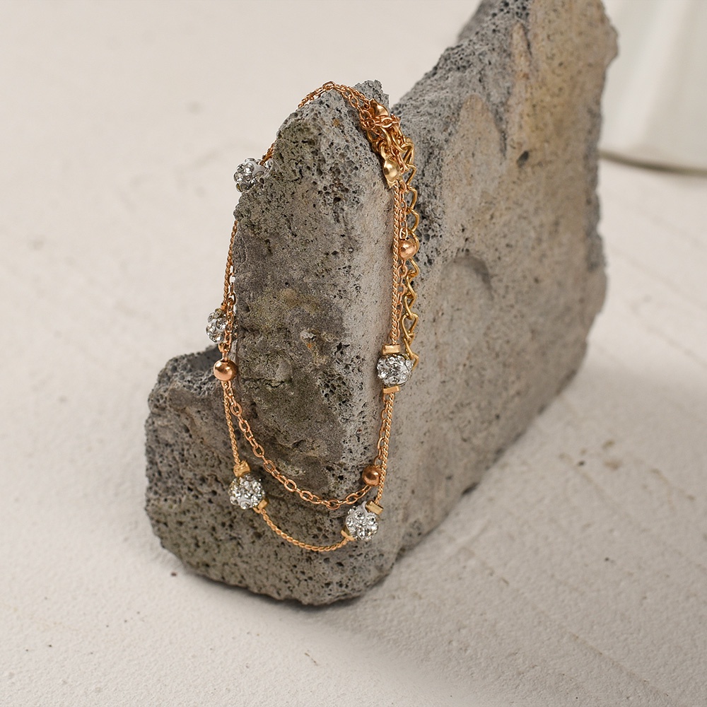 Lắc Chân Hai Lớp Đính Hạt Kim Cương Phong Cách Boho Thời Trang Cho Nữ