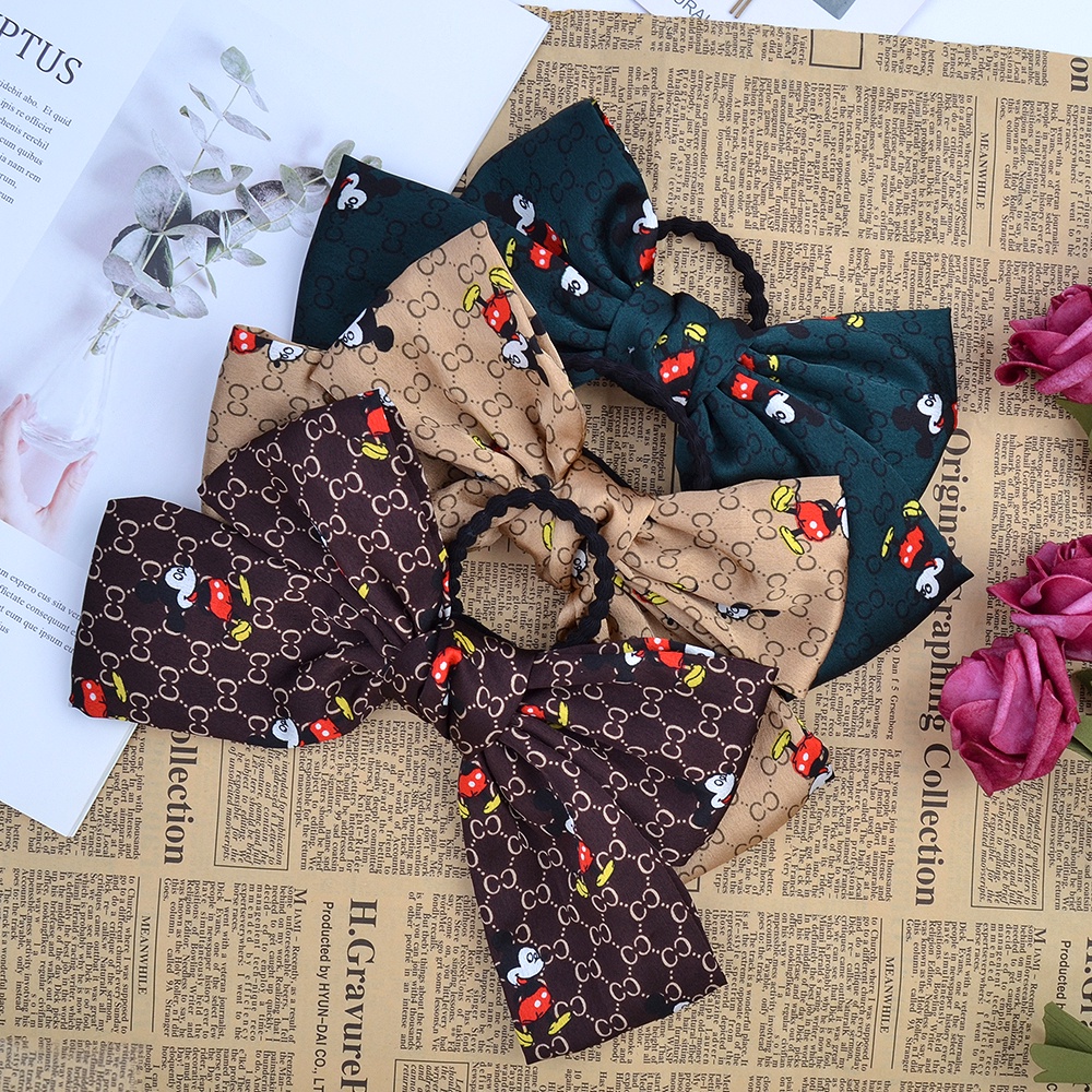 Dây Cột Tóc Hình Nơ Lớn Họa Tiết Chuột Mickey Thời Trang Cho Nữ