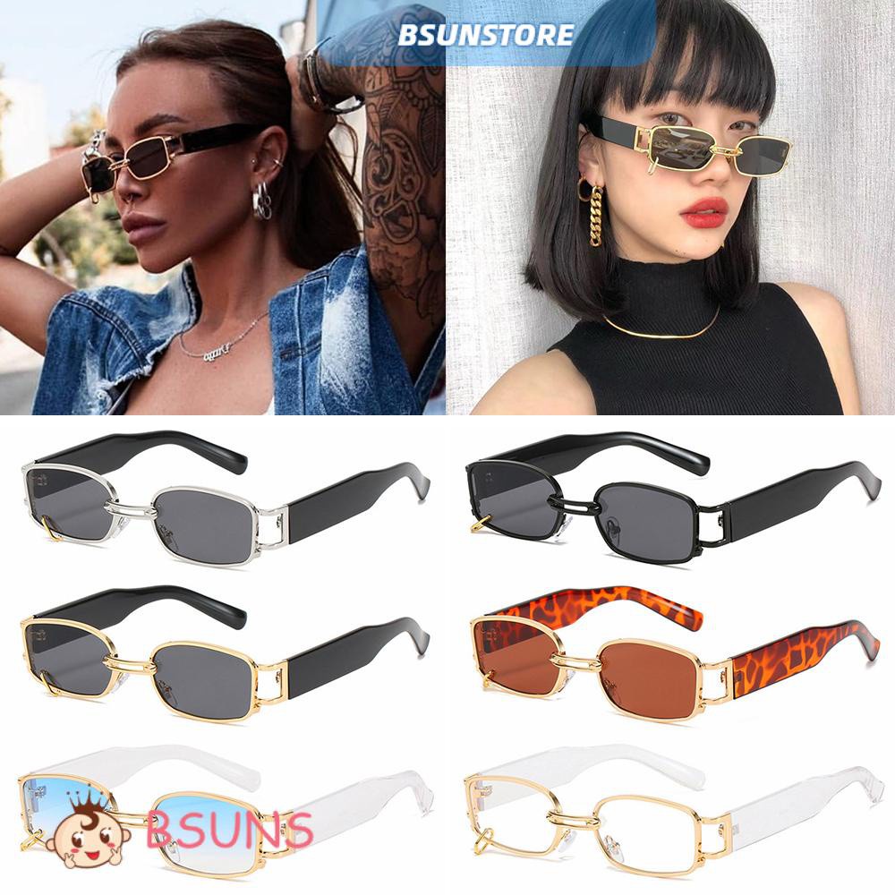 Kính Mát Gọng Chữ Nhật Nhỏ Bằng Kim Loại Chống Tia Uv400 Phong Cách Punk Cổ Điển Thời Trang Cho Nữ