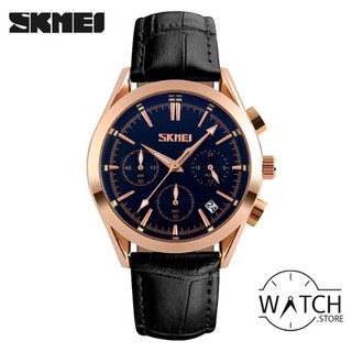 Đồng hồ nam dây da SKMEI 9127 chính hãng chạy 6 kim phong cách nhiều màu lựa chọn size 40mm