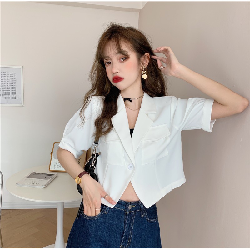 Korean women's loose solid color short short suit short sleeve jacket