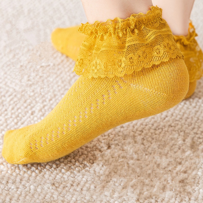 Vớ Cotton Lưới Nhún Bèo Màu Sắc Ngọt Ngào Thoáng Khí Dành Cho Bé Gái 0-12 Tuổi