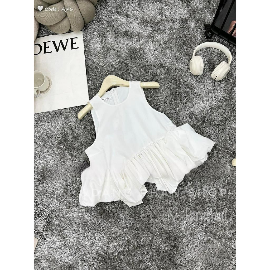 áo kiểu ba lỗ sát nách phối bèo dưới tiểu thư