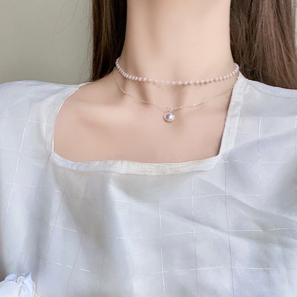 Dây Chuyền Hợp Kim 2 Lớp Đính Hạt Ngọc Trai Giả Xinh Xắn