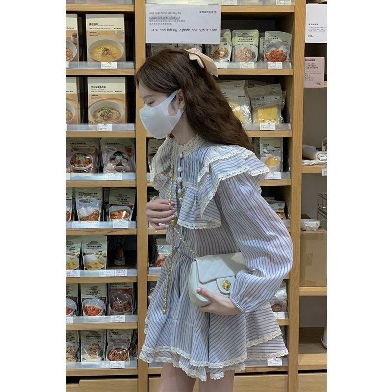 Áo Sơ Mi Tay Dài Phối Ren Bèo + Chân Váy Thời Trang Mùa Thu 2022 Cho Nữ
