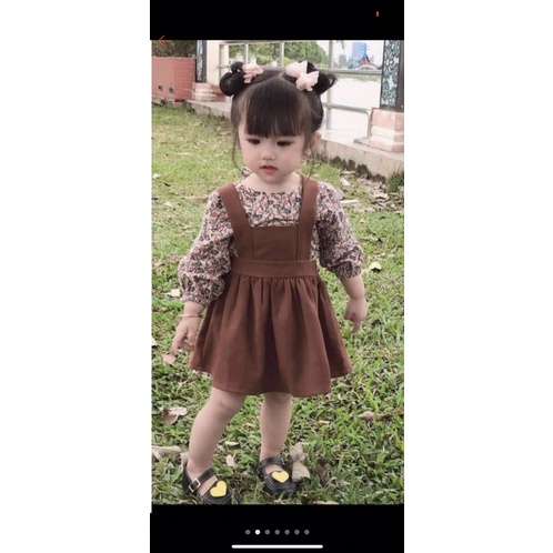Váy yếm bé gái sét 2 chi tiết  💕 💕 LINA KIDS- yếm nhung áo hoa váy thu đông.