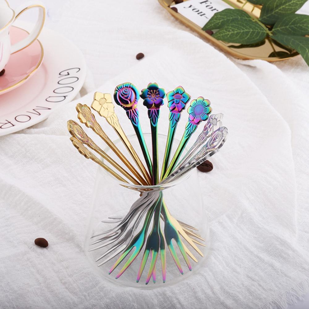 IVORY Nĩa Ăn Trái Cây Hình Hoa Bằng Thép Không Gỉ