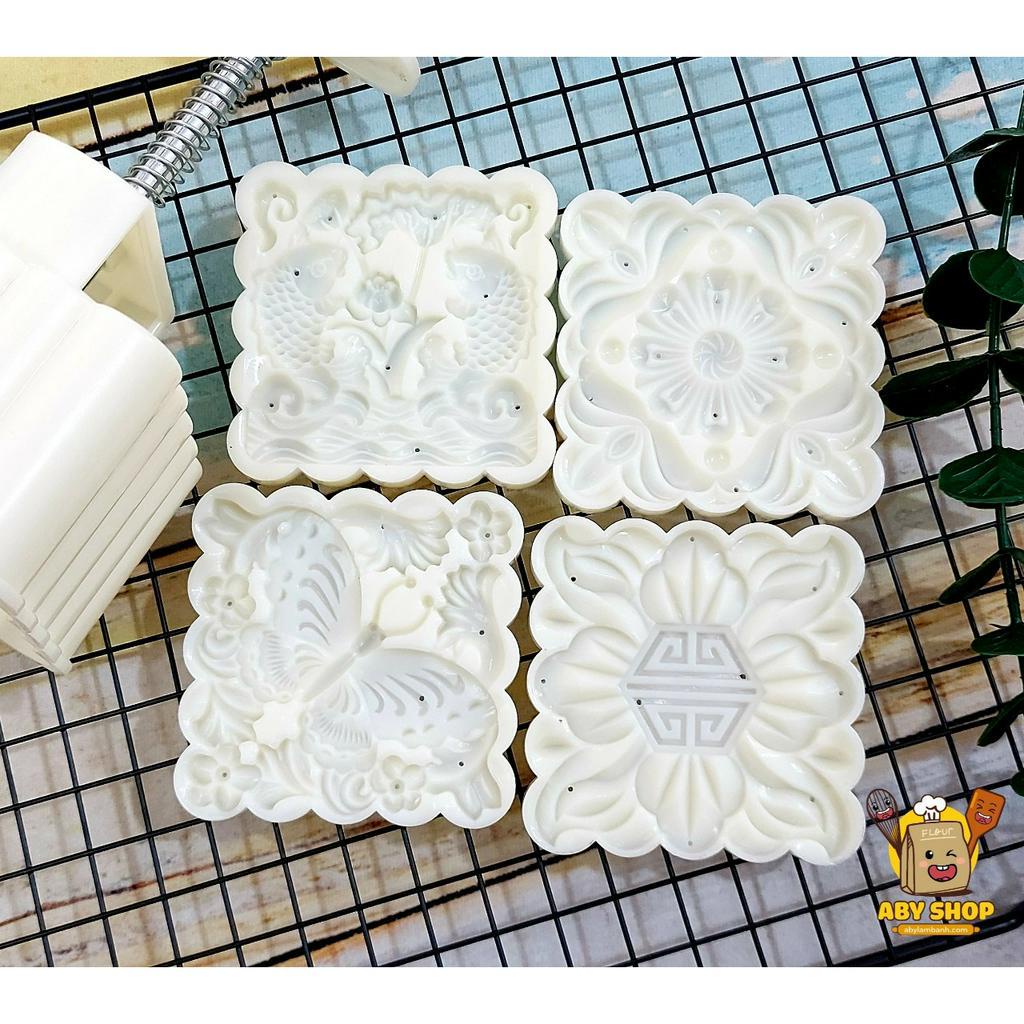 Khuôn trung thu lò xo 4 mặt vuông 150g chép đôi 22 ⚡ HÀNG CAO CẤP ⚡ khuôn nhấn làm bánh mẫu nổi bật