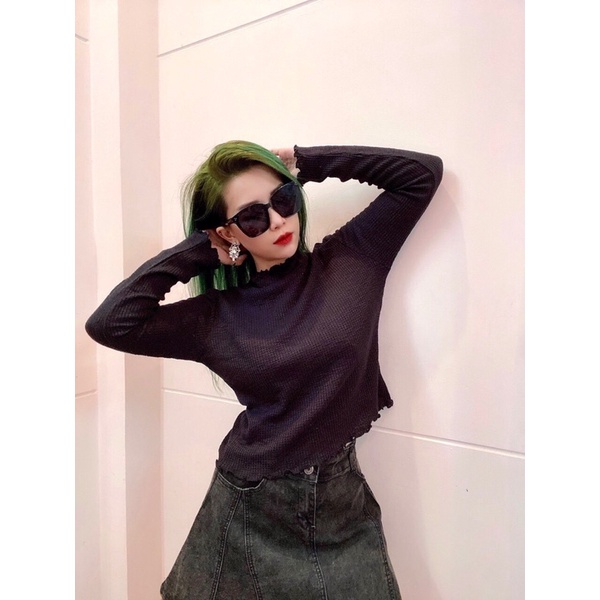 áo thun F21 đen vải thun bo len