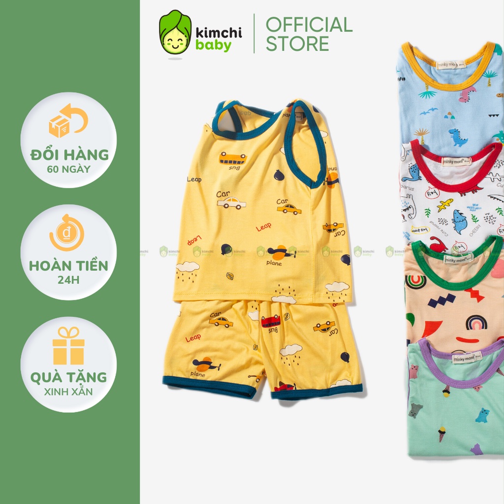 Bộ Ba Lỗ Bé Trai, Bé Gái MinkyMom Vải Thun Lạnh Hoạ Tiết Ô Tô Cổ Viền, Áo 3 Lỗ Cho Bé Mặc Hè Thoáng Mát MKM3LO2211
