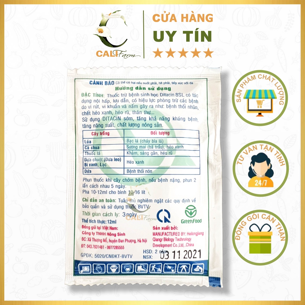 Thuốc trừ bệnh sinh học thế hệ mới DITACIN 8SL 12ml