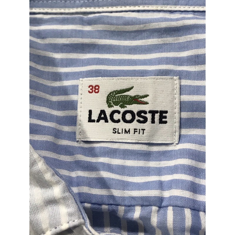Áo sơ mi dài tay hiệu Lacoste màu trắng sọc caro size 95