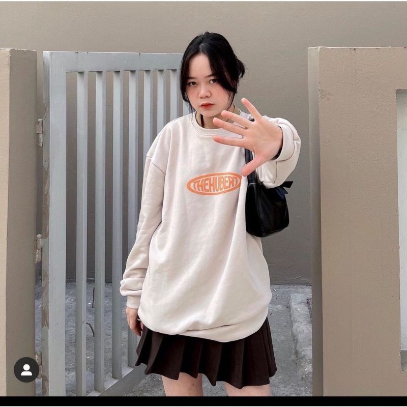 Áo nỉ sweater unisex TheHuBert nam nữ form rộng dài tay basic, áo sweater nữ tay bồng Ullzang Hàn Quốc