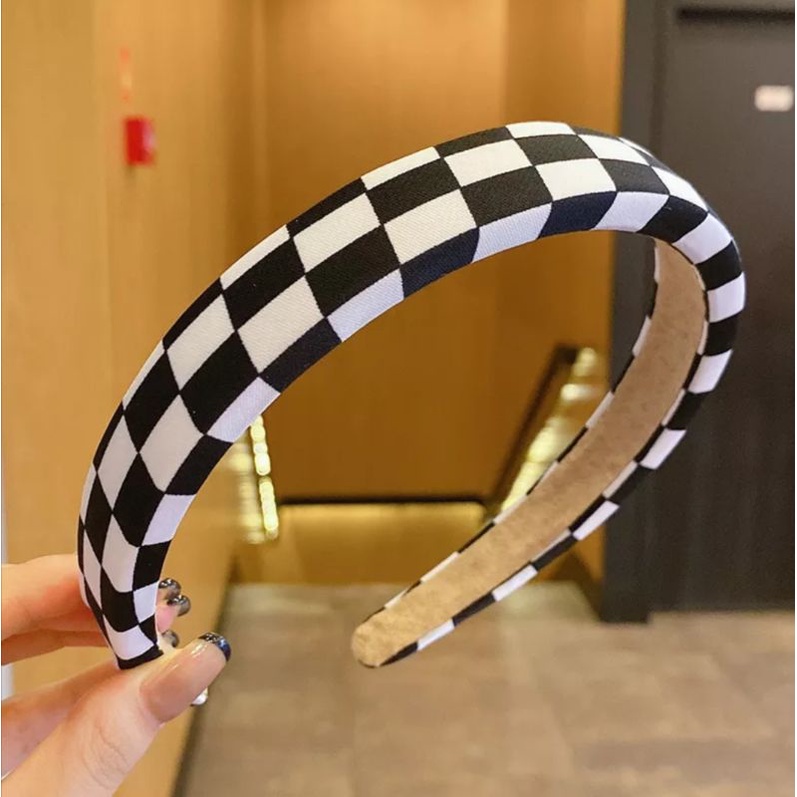 Băng đô cài tóc không răng êm đầu thiết kế bàn cờ phong cách Hàn Quốc Filibrastyle - CT060